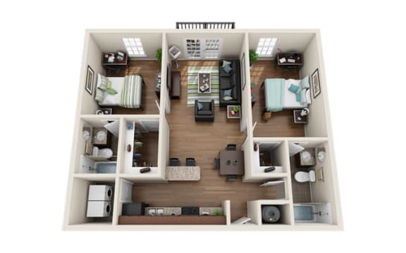 a 3d floor plan of a house with a bedroom and a living room