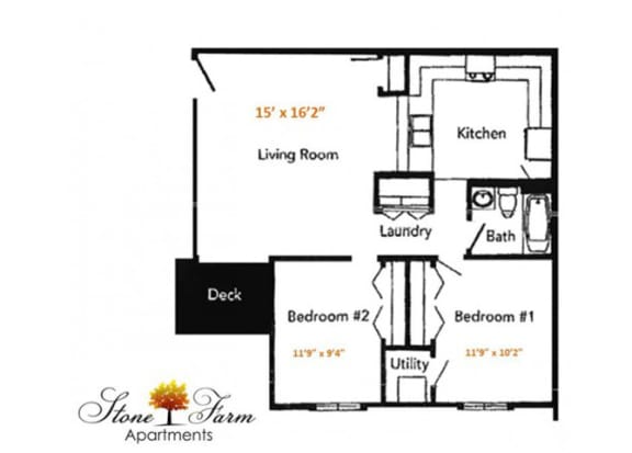 2 Bed 1 Bath Stone Floor Plan at Stonefarm, Lebanon, New Hampshire