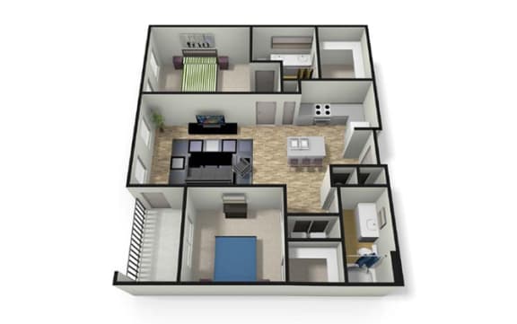 2 bed 2  bath floor plan at Eleven 85 Apartments, Atlanta, Georgia