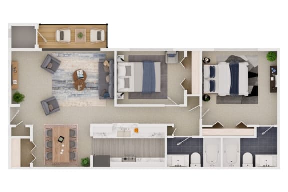 2 bedroom 2 bathroom apartment floor plan at Stone Gate apartments in Charlotte, NC