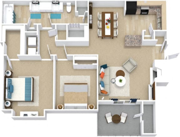 a floor plan of a two bedroom apartment  at Avenues of Kennesaw East &amp; West, Kennesaw Georgia