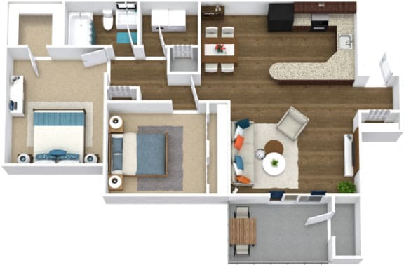 a floor plan of a two bedroom apartment with two bathrooms and a balcony  at Avenues of Kennesaw East &amp; West, Kennesaw, GA