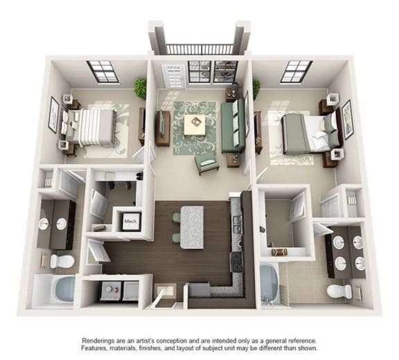 a 3d floor plan of a house with a bedroom and living room