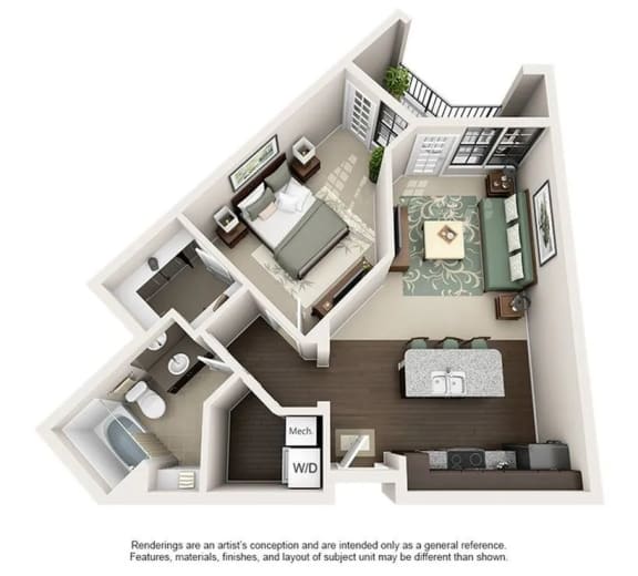 a 3d floor plan with a bedroom and a bathroom