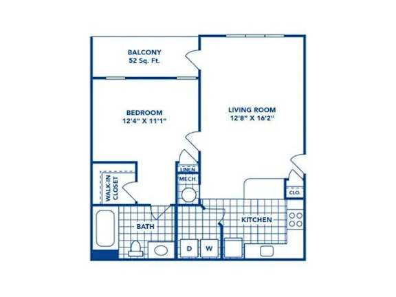 One Bedroom and One Bathroom Floor Plan One Bedroom and One Bathroom Floor Plan at Ridge Crossings Apartments, Hoover, AL 35244