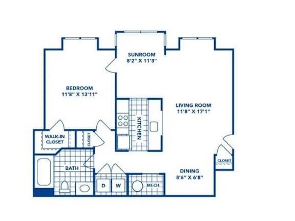One Bed and One Bath Floor Plan One Bed and One Bath Floor Plan at Ridge Crossings Apartments, Hoover