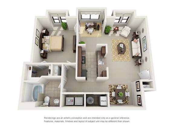 A4 One Bedroom and One Bathroom Floor Plan A4 One Bedroom and One Bathroom Floor Plan at Ridge Crossings Apartments, Hoover, 35244