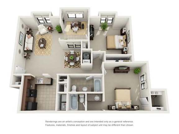 B2 Two Bedroom and Two Bathroom Floor Plan B2 Two Bedroom and Two Bathroom Floor Plan at Ridge Crossings Apartments, Alabama 35244