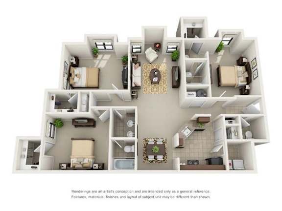 C2 Three Bedroom and Two Bathroom Floor Plan C2 Three Bedroom and Two Bathroom Floor Plan at Ridge Crossings Apartments, Hoover, Alabama