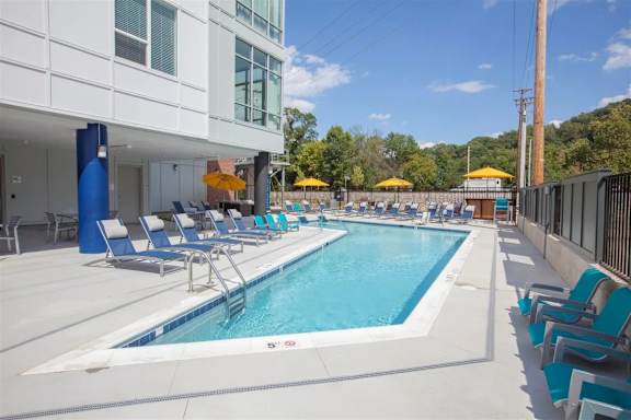 A large outdoor swimming pool at Century Bridges, Roanoke Virginia