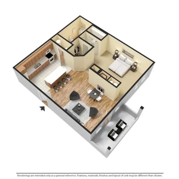 1 bed 1 bath  A1 Floor Plan at Riverwalk Vista Apartment Homes by ICER Columbia