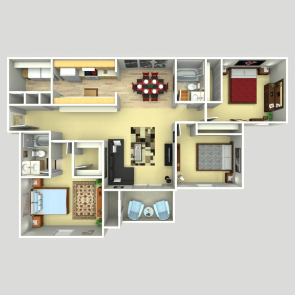 3 Bed 2 Bath Floor Plan at Magnolia Place at Stockbridge Apartments, Stockbridge, 30281