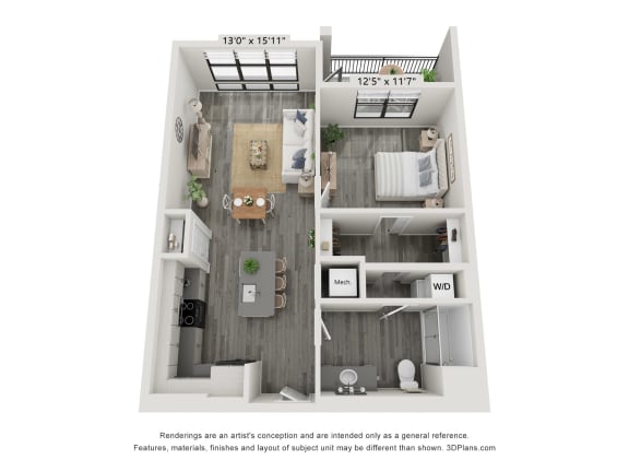 1 bedroom 1 bathroom floor plan at The Cannon Apartments, Tennessee, 37130