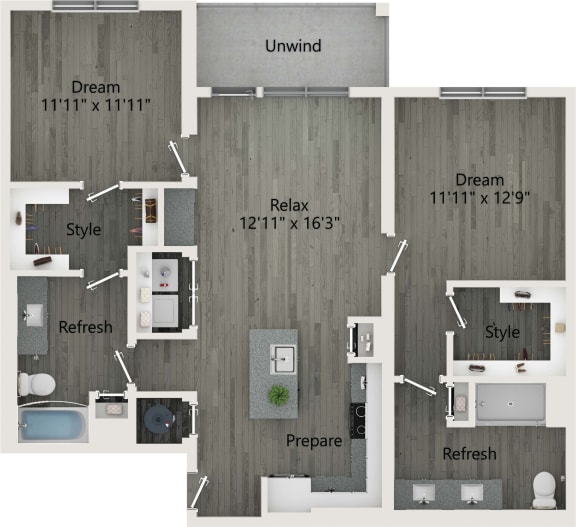 2 Bedroom 2 Bathroom B Floor plan a at The Charles Apartments , Destin, 32541