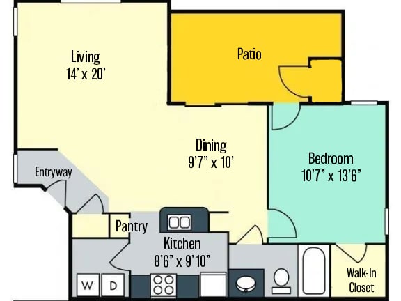 Spacious one bedroom apartment floor plan at The Chase apartments