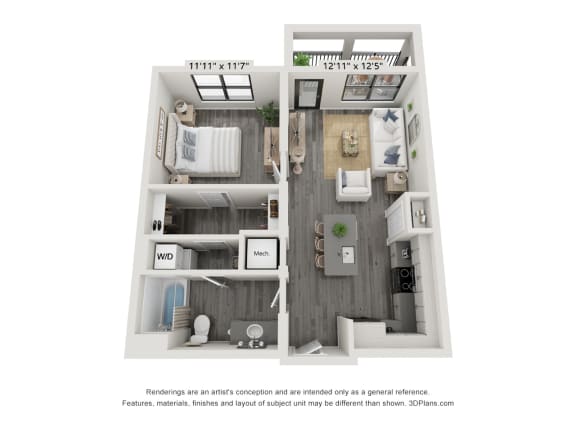 1 Bedroom 1 Bathroom Floor Plan at The Indigo Apartments, Canton, GA, 30014