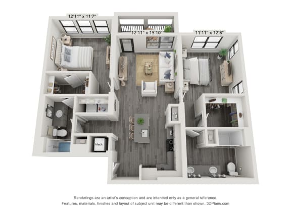 2 bedroom 2 bathroom 2E Floor Plan at The Indigo Apartments, Canton, 30014