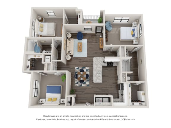 3 bedroom 2 bathroom floor plan at Laney, Augusta, 30909