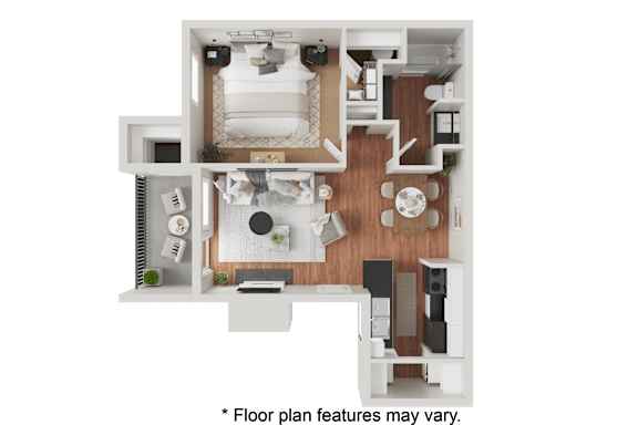 A floor plan of a house with a kitchen, living room, and bathroom.