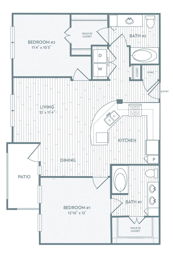 Floor Plan  2 bedroom 2 bathroom  Torino Floor Plan at Century Lake Highlands, Dallas