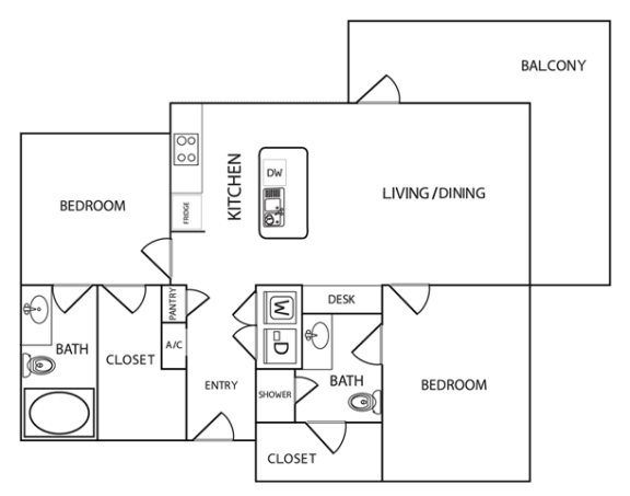 2 Bedroom 2 Bathroom Floor Plan at Century Palm Bluff, Portland, Texas