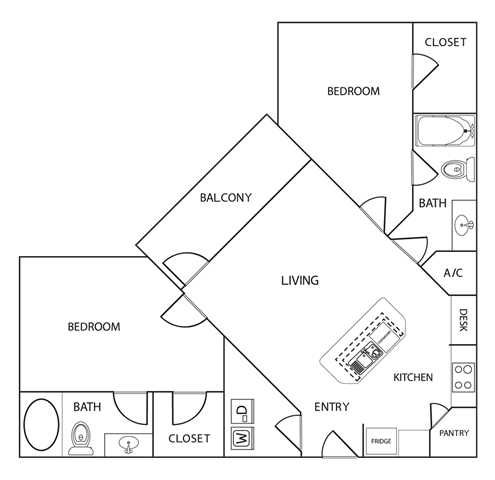 2 bedroom 2 bath Floor Plan at Century Palm Bluff, Portland