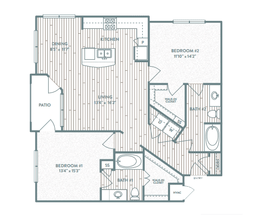 Floor Plan  2 bedroom 2 bathroom Vancouver Floor Plan at Century Lake Highlands, Texas