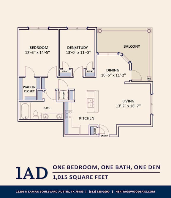 1AD Floor Plan at Bridge at Heritage Woods, Austin, 78753