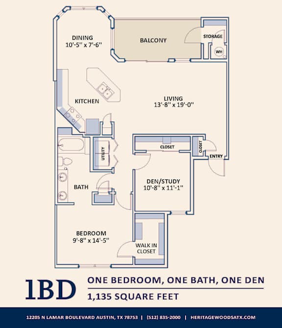 1BD Floor Plan at Bridge at Heritage Woods, Austin