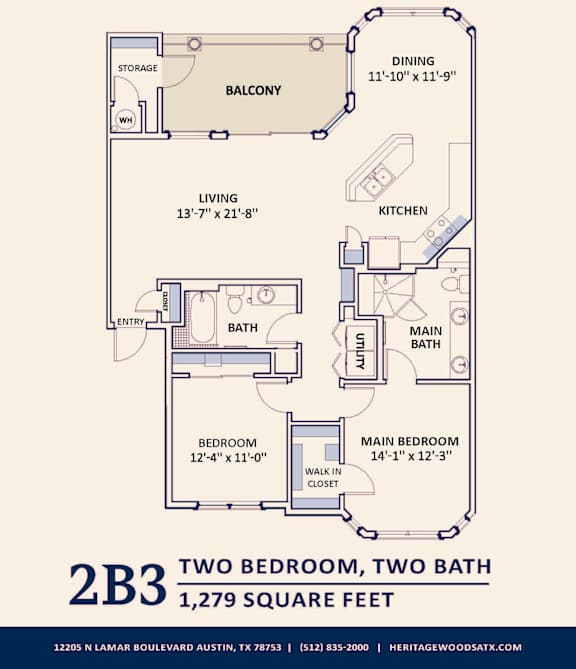 2B3 Floor Plan at Bridge at Heritage Woods, Austin, TX, 78753