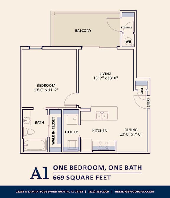 A1 Floor Plan at Bridge at Heritage Woods, Austin, TX, 78753