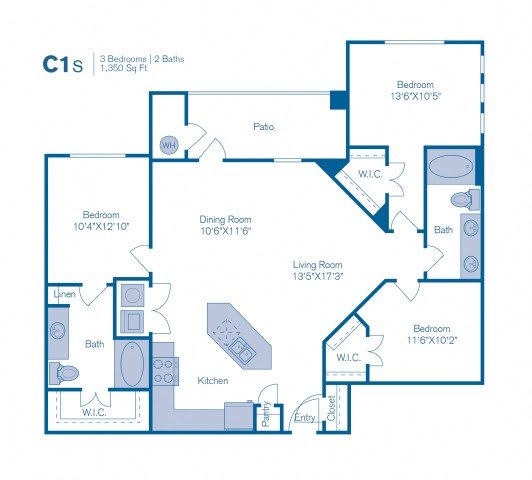 A blueprint of a C1S apartment layout with dimensions and room labels.