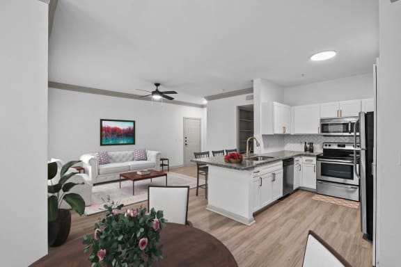 Living And Kitchen at The Aster Sugar Land, Sugar Land, Texas