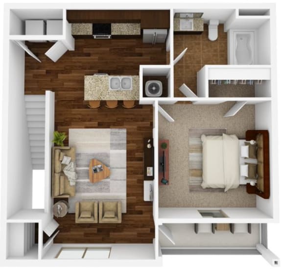 1 bedroom, 1 bathroom 747 sq ft floorplan located at Hall Creek in Arlington, TN 38002