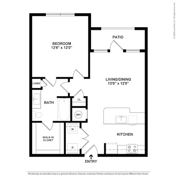 Barker 1 Bedroom Floor Plan at Caldwell, Houston