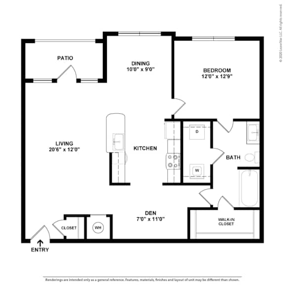1 Bedroom Kelliwood with Den Floor Plan at Caldwell, Houston, 77084