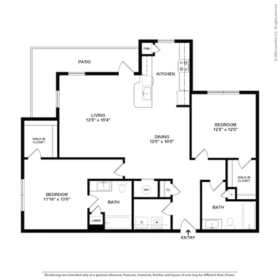 2 Bed Oakridge Floor Plan at Caldwell, Houston, TX