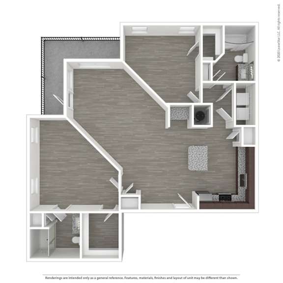 2 Bed Saums Floor Plan at Caldwell, Houston, Texas
