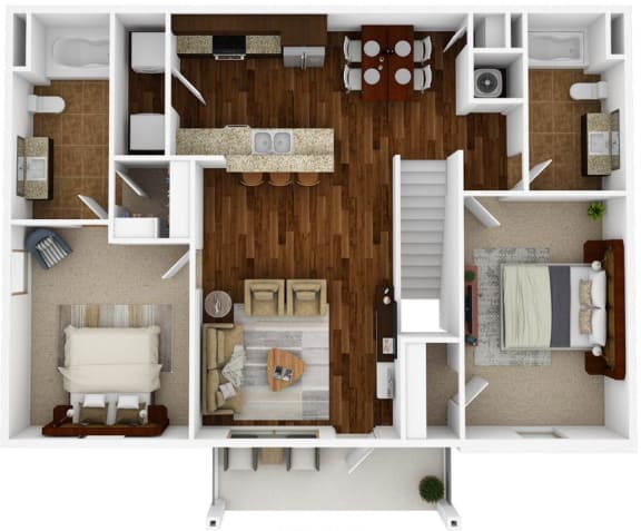 2 bedroom, 2 bathroom 1088 sq ft floorplan located at Hall Creek in Arlington, TN 38002