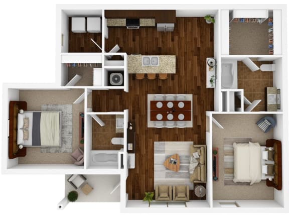 2 bedroom, 2 bathroom 1159 sq ft floorplan located at Hall Creek in Arlington, TN 38002