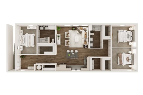 3 bed 2 bath floor plan C at Livano Trinity Apartments, Nashville