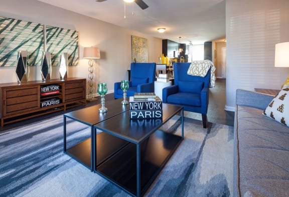 a living room with a coffee table with a parks sign on it