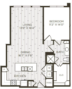 1 bedroom 1 bathroom floor plan H 1 bedroom 1 bathroom floor plan H at Station at Old Town, Lewisville, TX