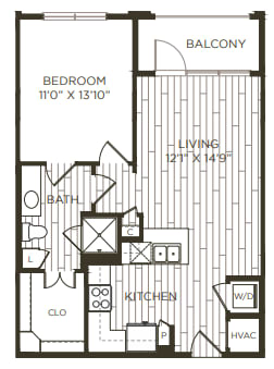 1 bedroom 1 bathroom floor plan B at Station at Old Town, Lewisville, 75057