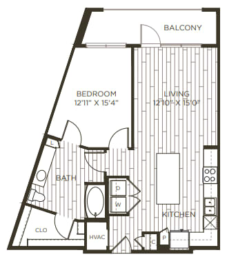 1 bedroom 1 bathroom floor plan F 1 bedroom 1 bathroom floor plan F at Station at Old Town, Texas, 75057
