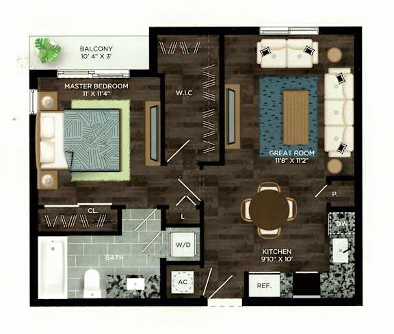 1 Bedroom A 1 Bath Floor Plan at Azola West Palm Beach, Florida