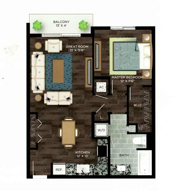 1 Bedroom B 1 Bath Floor Plan at Azola West Palm Beach, Florida, 33411