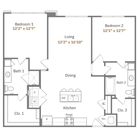 B6 Floor Plan at The Westerly at Union Depot Apartments, Bartlett, TN, 38134