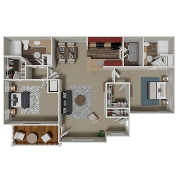 Bradford 2 Bedroom 2 Bath Floorplan at Crestmark Apartment Homes, Georgia, 30122