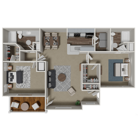 Bradford 2 Bedroom 2 Bath Floorplan at Crestmark Apartment Homes, Georgia, 30122